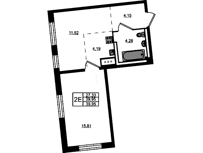 1-комнатная квартира 39.95 м², 11/11 эт., ЖК «Квартал Лаголово»